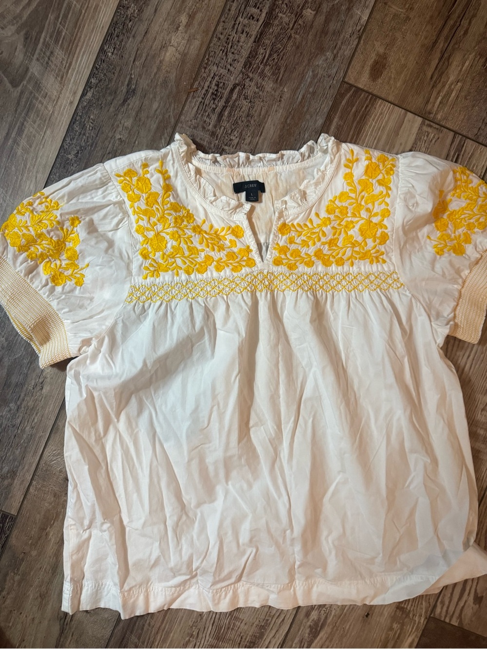 J. Crew White Blouse with Yellow Embroidery size L